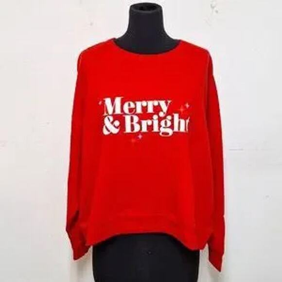 NEW! Women's "Merry & Bright" Holiday Christmas Sweatshirt, Red - Wondershop - Picture 3 of 6